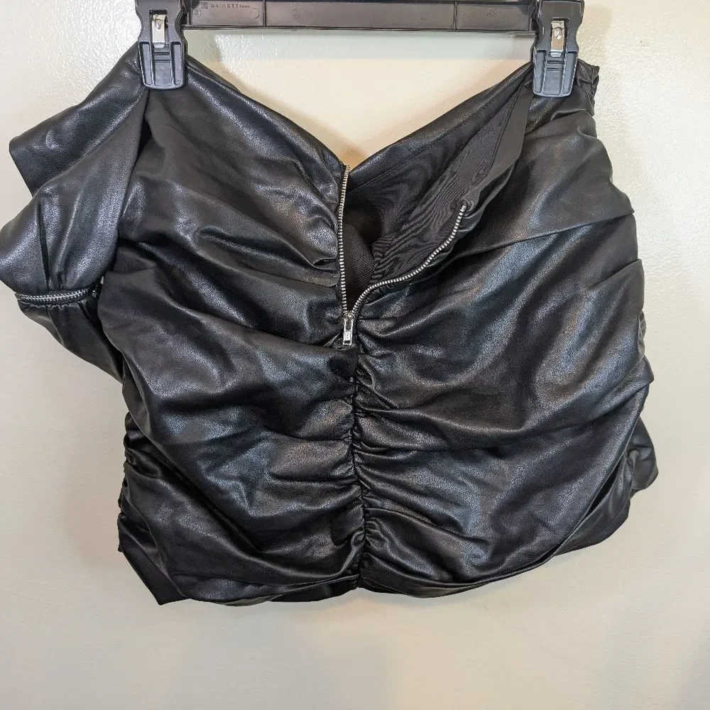 Atoir Faux Leather Skirt Black Double Zipper Ruched US Size 6